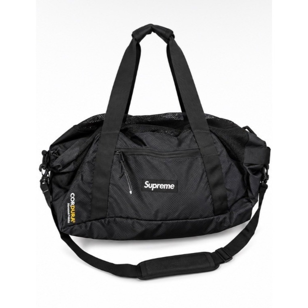 Supreme SS22 Duffle Bag Black Cordura Mesh 35L Box Logo Shoulder Travel Gym